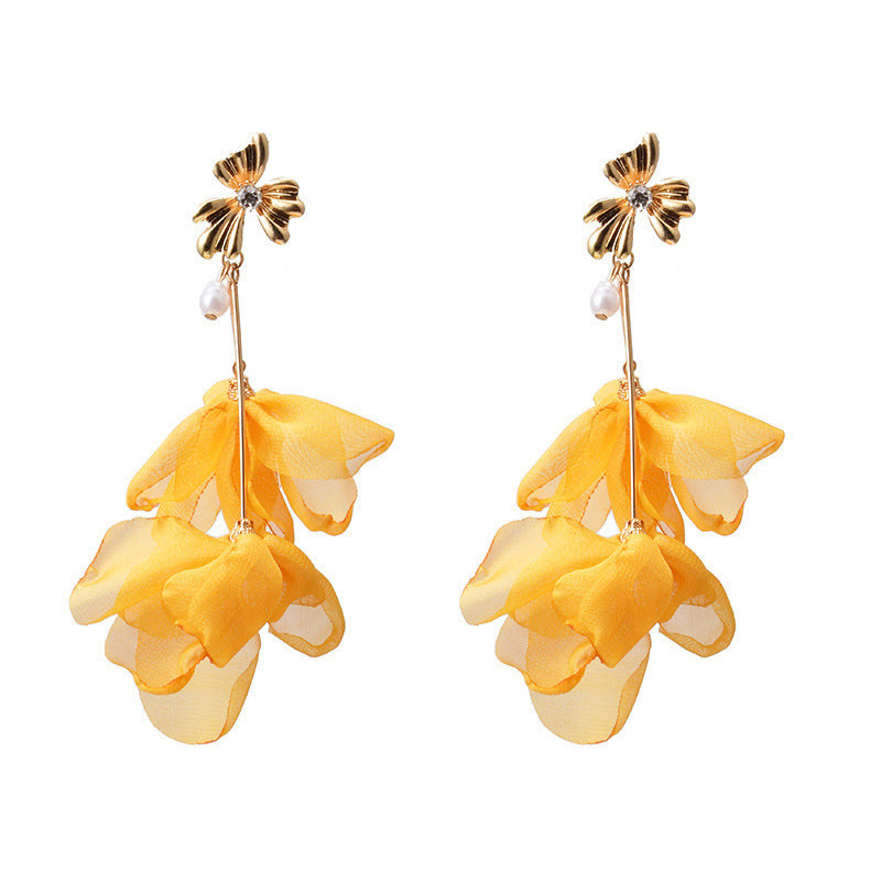Pendientes largos con flores amarillas   Pour Femmes,
