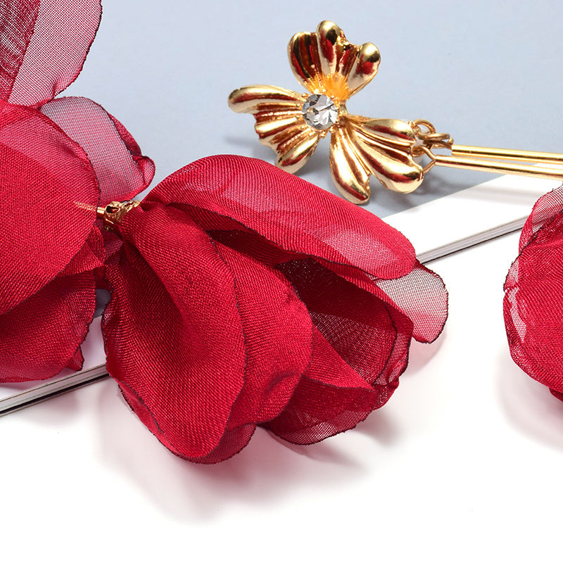 Pendientes largos con flores amarillas   Pour Femmes,